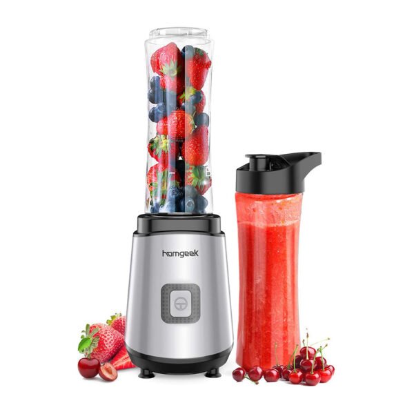 homgeek Personal Mini Blender Smoothie Maker, Portable Juicer Cup, Electric Power Mixer for Fruit and Vegetable,with Travel Lid and 2 Tritan Travel Sport Bottle 600ml/20oz
