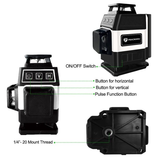 Pracmanu Mini 16 Lines 4D Laser Level Green Lines Self-Leveling Horizontal and Vertical Powerful Green Beams Laser Level - Image 3
