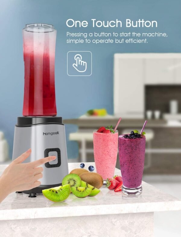 homgeek Personal Mini Blender Smoothie Maker, Portable Juicer Cup, Electric Power Mixer for Fruit and Vegetable,with Travel Lid and 2 Tritan Travel Sport Bottle 600ml/20oz - Image 5