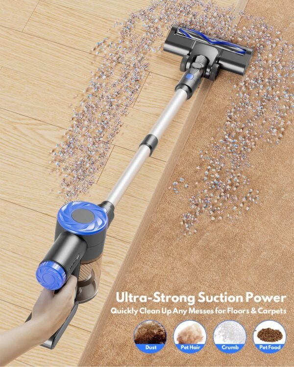 Cordless Vacuum Cleaner, 180W Power Suction Stick Vacuum Cleaners with 2200 mAh Battery,6-in-1 Lightweight Self-Standing, 35 Mins Runtime for Home Hard Floor Low-Pile Carpet Pet Hair - Image 2