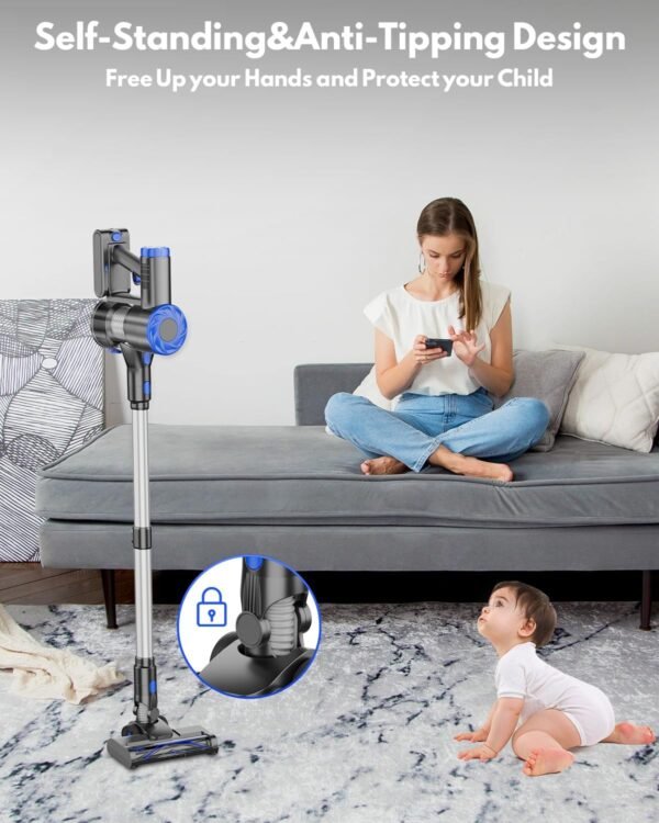 Cordless Vacuum Cleaner, 180W Power Suction Stick Vacuum Cleaners with 2200 mAh Battery,6-in-1 Lightweight Self-Standing, 35 Mins Runtime for Home Hard Floor Low-Pile Carpet Pet Hair - Image 5