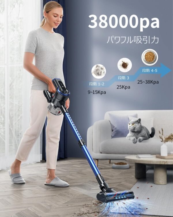 Large Screen LED Touch Panel Cordless Vacuum Cleaner, 400W/33 KPA, Brushless Motor, 18-55 Minutes Operating Time, Cyclone Cleaner, Wireless Vacuum Cleaner, 1.2L One-Touch Garbage Dump, Stick Vacuum - Image 5