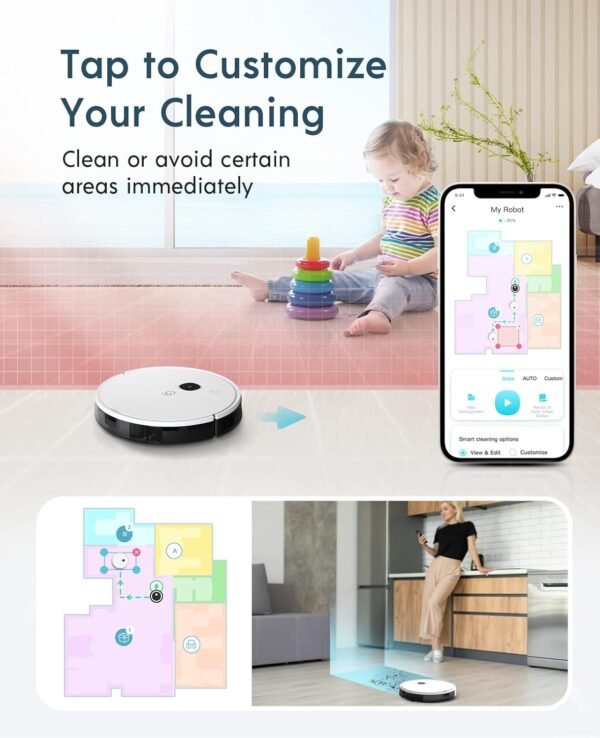Yeedi vac max Robot Vacuum Mop Combo - 2-in-1, Powerful 3000Pa Suction, Up to 200 Minutes Runtime, Smart Mapping, Carpet Detection, Editable Map for Precise Cleaning on Hard Floors - Image 3
