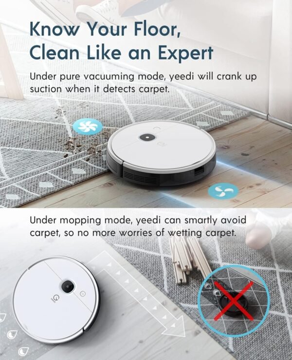 Yeedi vac max Robot Vacuum Mop Combo - 2-in-1, Powerful 3000Pa Suction, Up to 200 Minutes Runtime, Smart Mapping, Carpet Detection, Editable Map for Precise Cleaning on Hard Floors - Image 4