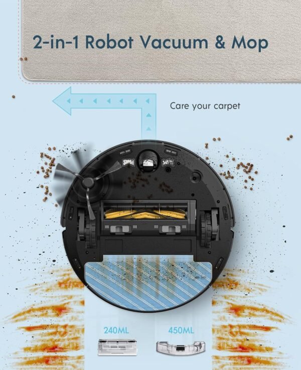 Yeedi vac max Robot Vacuum Mop Combo - 2-in-1, Powerful 3000Pa Suction, Up to 200 Minutes Runtime, Smart Mapping, Carpet Detection, Editable Map for Precise Cleaning on Hard Floors - Image 7