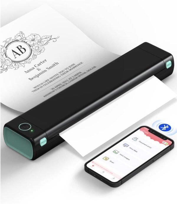 Phomemo M08F Portable Printers Wireless for Travel, Thermal Printer Support 8.5" X 11" US Letter Thermal Paper, Bluetooth Inkless Printer Compatible with iOS, Android, Laptop for Travel, Office, Home
