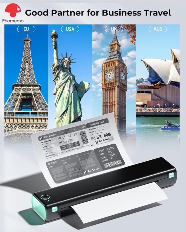 Phomemo M08F Portable Printers Wireless for Travel, Thermal Printer Support 8.5" X 11" US Letter Thermal Paper, Bluetooth Inkless Printer Compatible with iOS, Android, Laptop for Travel, Office, Home - Image 2