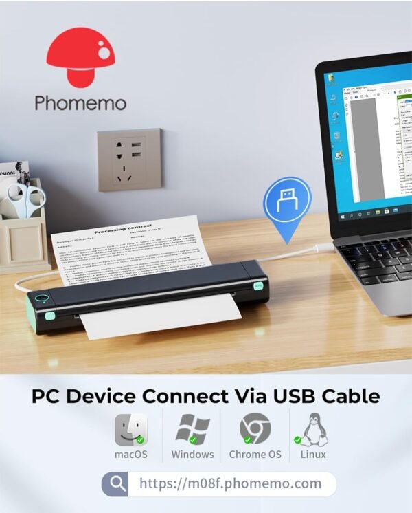 Phomemo M08F Portable Printers Wireless for Travel, Thermal Printer Support 8.5" X 11" US Letter Thermal Paper, Bluetooth Inkless Printer Compatible with iOS, Android, Laptop for Travel, Office, Home - Image 4