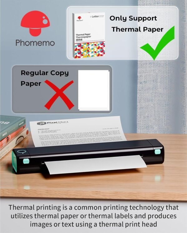Phomemo M08F Portable Printers Wireless for Travel, Thermal Printer Support 8.5" X 11" US Letter Thermal Paper, Bluetooth Inkless Printer Compatible with iOS, Android, Laptop for Travel, Office, Home - Image 6