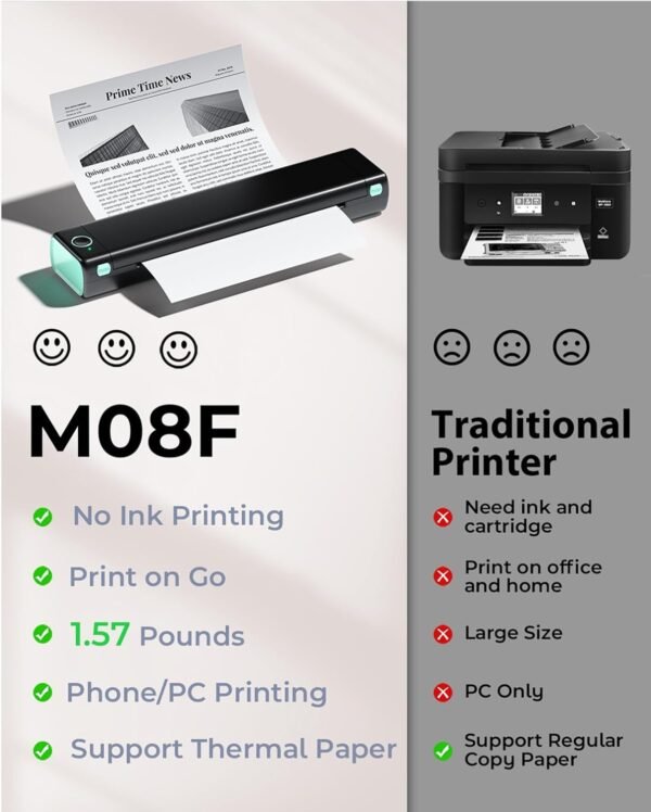 Phomemo M08F Portable Printers Wireless for Travel, Thermal Printer Support 8.5" X 11" US Letter Thermal Paper, Bluetooth Inkless Printer Compatible with iOS, Android, Laptop for Travel, Office, Home - Image 7